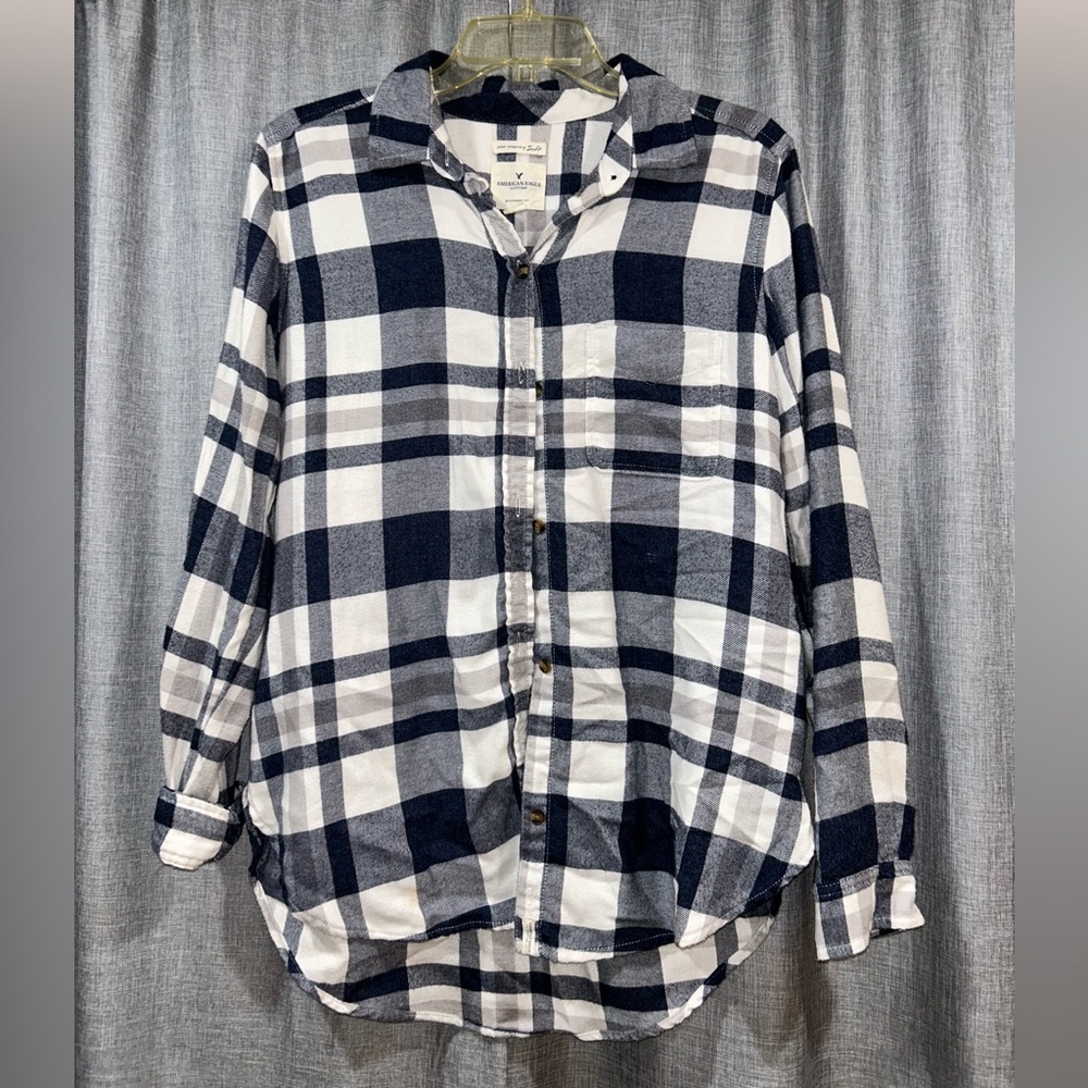 Blue Plaid American Eagle Boyfriend Fit Flannel